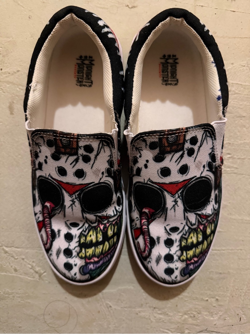 Monster Graphic Slip-On Sneakers - White & Black